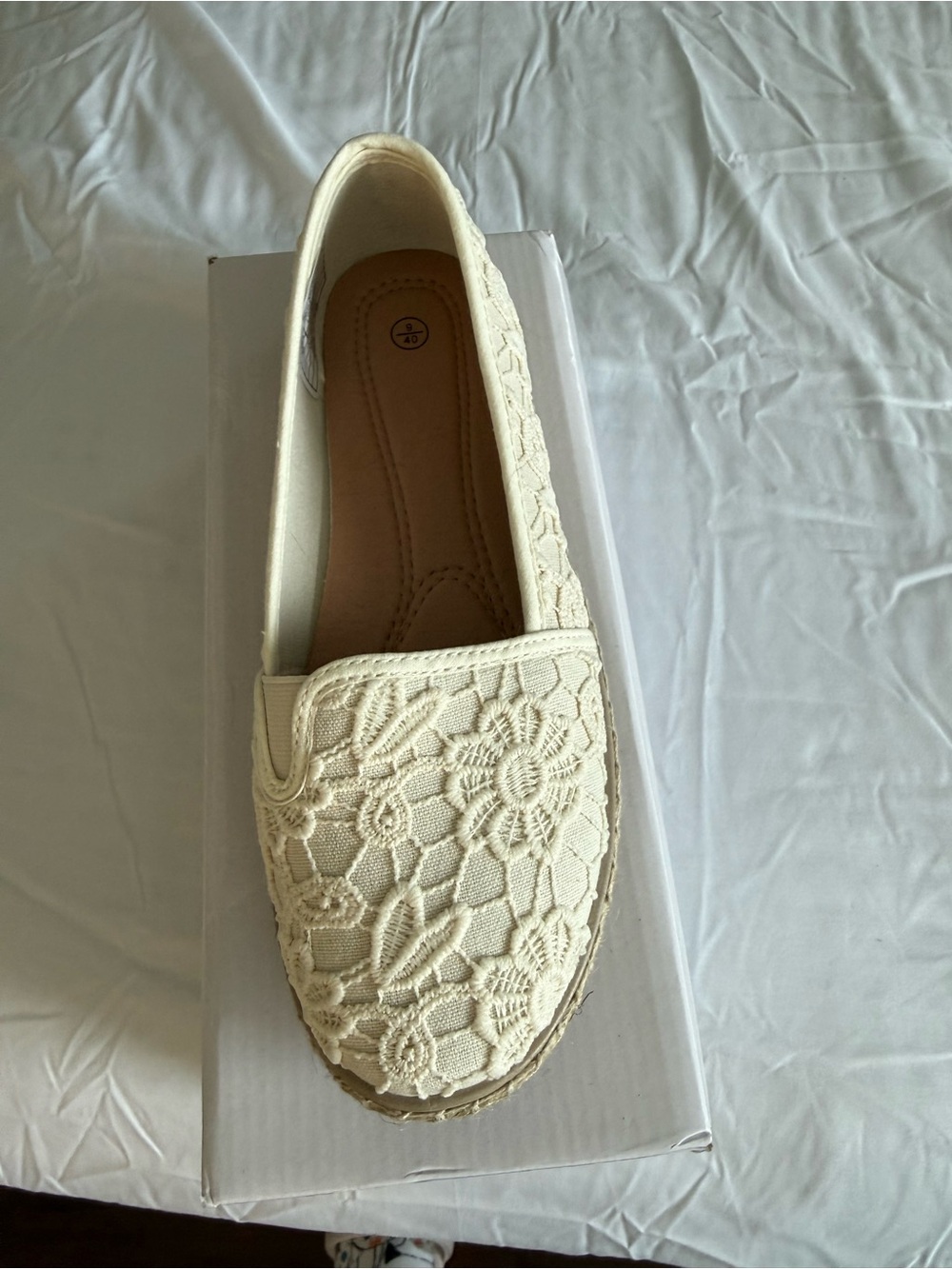 Women’s Cream Crochet Espadrille Slip-On Flats